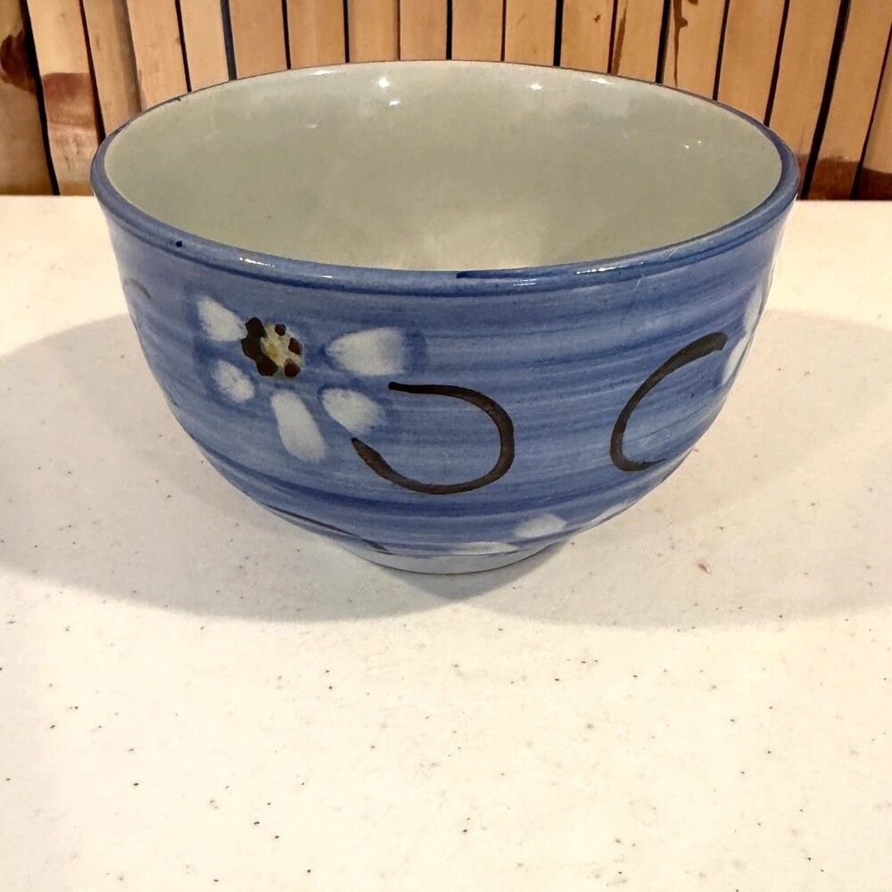 WCL Blue Floral Stoneware Bowl 5" Handmade Style